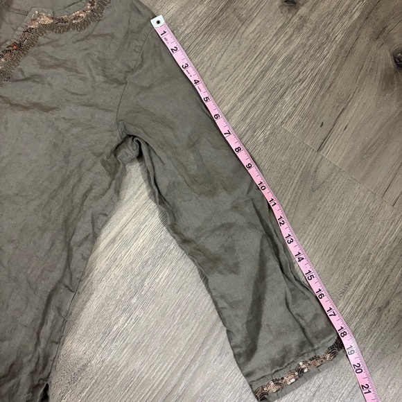 Lulu-B 100% Linen Womens S Blouse Brown Resort Travel Coverup Embellished Sequin - Picture 9 of 14